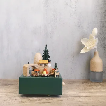 Creativ Retro Rotație Cutie muzicala din Lemn realizate Manual, Cutie de Muzică de Crăciun Cadouri DIY Log Face Ornament Decor Acasă
