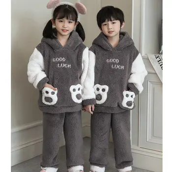 Hanorac cu Seturi de Pijamale pentru Copii Fete Baieti Pijamale groase de Iarna pentru Copii Pijamale Îngroșa Copilul Urs Pijamas Nouă Copii Acasă Purta
