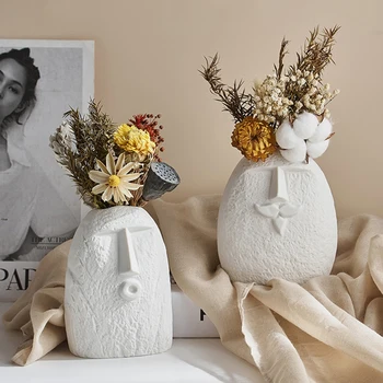 Nordic Alb Ceramic Fata Vaza Acasă Masa Din Camera De Zi De Decorare Accesorii Uscate, Flori Artificiale, Aranjamente Florale, Vaze