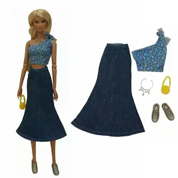 1/6 BJD Papusa Haine Pentru Barbie Haine Set Topuri de Cultură Blugi Fusta Sac de Pantofi Colier 11.5