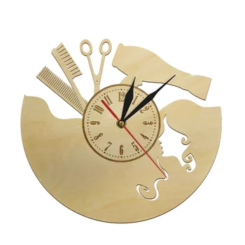 12 Inch Personalizate Frizerie Coafor Mari Tăcut Perete Ceas cu Ceas din Lemn în Stil European Agățat klok Salon de Frumusețe Dial Viziune