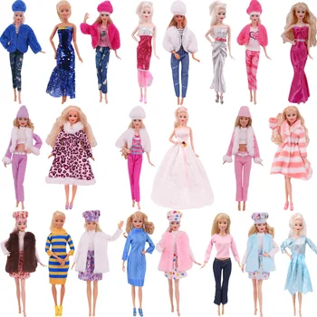 2 Seturi Barbie Haine Papusa de Plus Geaca de Iarna Cald Costum de 11.8 inch Barbie Dress Accesorii Fusta Sirena Pălărie 1/6 BJD Păpuși