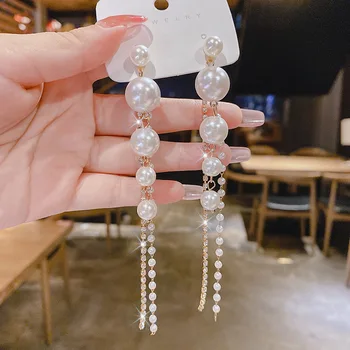 2021 New Sosire la Modă Simulate-perla Ciucure Lung Legăna Cercei Pentru Femei de Moda de Cristal Picătură de Apă Cadouri Bijuterii