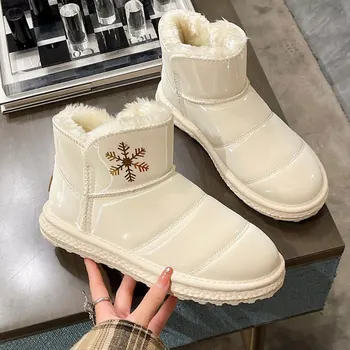 2023 Femei De Iarnă De Bumbac Cizme Fund Gros Impermeabil Colth De Sex Feminin Snow Boot Doamnelor Ține De Cald Aluneca Pe Print Casual Pantofi Plat
