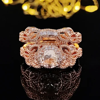 2023 nou de lux a Crescut de Culoare de Aur halo set inel de nunta pentru femei lady cadou de aniversare de bijuterii en-gros moonso R5056