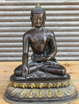 21 cm Tibet Budismul Bronz Sakyamuni Tathagata Shakyamuni Buddha Amitabha Statuie