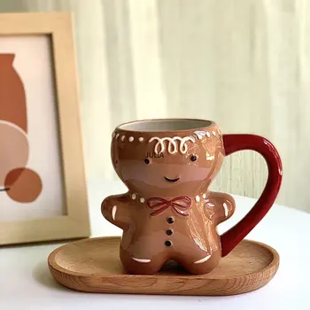 300ml Om turtă dulce Cana de Desene animate Drăguț Kawaii Craciun Cana 3D turtă dulce Om Ceramice Cana de Cafea cu Lapte Cana de Apa Cana Cadou