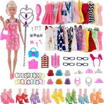 40/79/94PCS Barbie Accesorii = Haine, Pantofi, Umerase, Ochelari, Bijuterii, Genți de mână, Baghete Magice, Tacamuri, Instrumente de Coafură