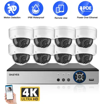 4K Ultra HD 8MP Camera de Securitate CCTV Sistem H. 265 POE NVR Kit 8CH în aer liber Metal Dome IP Camera Video Kit Sistem de Supraveghere 4 CANALE