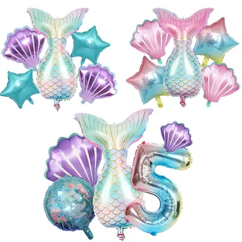 5pcs Sirena Ballon Coada de Sirena Forma Balon Shell Balon de Folie Sub Mare Tematice Mermaid Petrecere Ziua de nastere Fata Decoruri