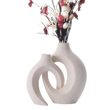 Alb Neglazurate Artizanat, Vaze de Flori 2 buc Creative Vaza Ceramica Set Ornament Rafinat Și Durabil Acasă Hidroponice Vaza