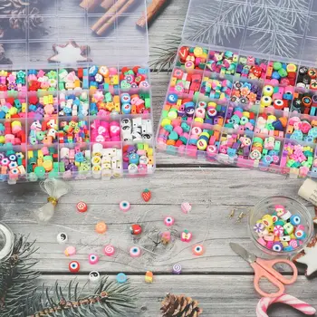 Amestecat Lut Polimeric, Margele de Bijuterii a Face Kituri Plat Rotund Moale Ceramică Margele Spacer pentru Copii pentru Fete Brățară Colier Diy Kituri de Seturi