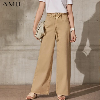 Amii Minimalism Primavara-Vara pentru Femei de Moda Blugi de Cauzalitate Mare Centura de Talie Lung Liber Streetwear Pantaloni Femei 12170114