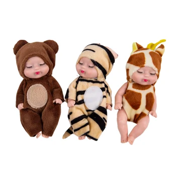 Animale drăguț Păpușă de 3.5 inch Cerb/ Albine/ Urs Somn Copil Simulat Renăscut Baby Doll pentru Copii Jucarie cu Haine