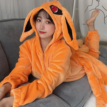 Anime Cosplay Kurama Nine Tailed Fox Pijama Unisex Costume De Halloween Flanel Acasă Pijamale, Salopete Petrecere Costum Camasa De Noapte