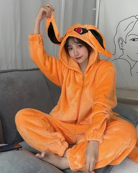 Anime Cosplay Nouă Cozi De Vulpe Pijama Unisex Cosplay Costum Kurama Flanel Acasă Sleepwear Kurama Kyuubi Salopete Cămașă De Noapte Costum