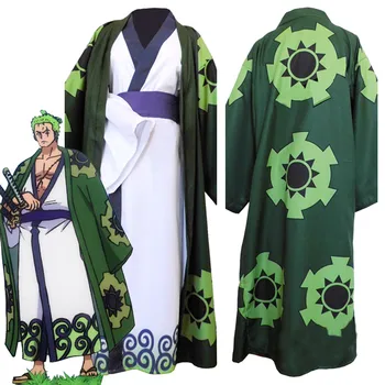 Anime Roronoa Zoro Cosplay Costum Wano Kuni Țară Kimono-Halat, Costum Complet De Costume De Halloween Costum De Carnaval