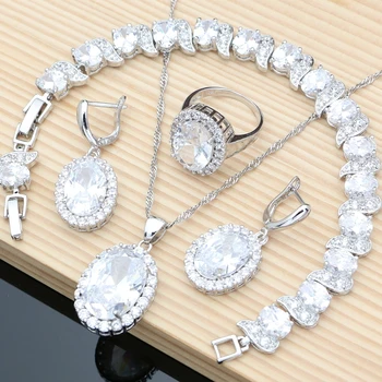 Australian Cristal Argint 925 Seturi de Bijuterii pentru Femei Cercei Colier Kit Fine Bijuterii Petrecere Dropshipping