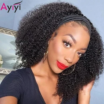 Ayiyi Afro Pervers Cret Umane Banda De Păr Peruca Pentru Femei Negru 180% Glueless Brazilian Remy Plin De Masini De Păr Uman Păr
