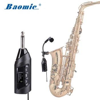 Baomic Saxofon Microfon Wireless Uhf Sistem de Microfon Wireless Uhf de Fotografiat Telefon Inteligent Clip-On la Microfon pentru Saxofon, Trompeta Tft Digital
