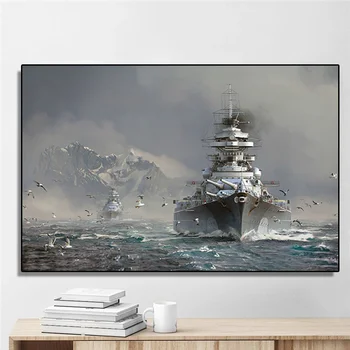 Bismarck Clasa Battleship Postere si Printuri Lume de Nave de război Panza Pictura Navei Arta de Perete Imaginile pentru Camera de zi de Decorare