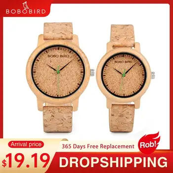 BOBO PASĂRE Ceas de Cuplu Handmade, Ceas din Lemn de Plută Curea de Bambus Doamnelor Ceas de Lux Cutie Logo-ul Personalizat Direct de Transport