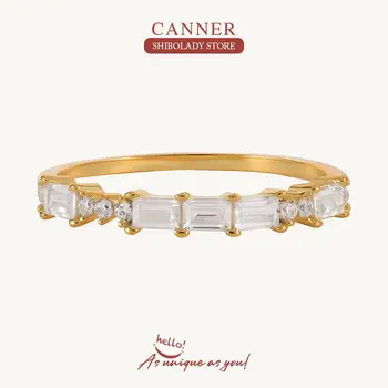CANNER Asimetrie Dreptunghi Cristale Inel Argint 925 Bijuterii de Lux Inele Pentru Femei Nuntă Anillos Bague Bijoux Joyero