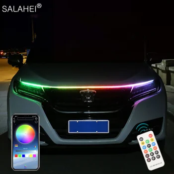 Capota masina de Zi de Funcționare Banda de Lumina RGB Impermeabil Flexibil LED Auto Decorative Atmosfera Printr-tip Lampă de control de la distanță APP