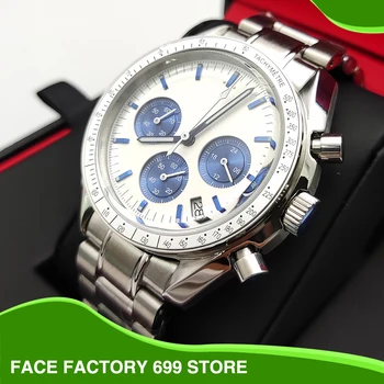Cele mai recente albastru cuarț ceas VK63 calibru panda bărbați ceas + din oțel inoxidabil cu cronograf rezistent la apa