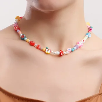 Coliere Pentru Femei Zână Stil de Argilă de Culoare Multi-element Fructe Colier de Perle Fata Boem Personalitate Colier