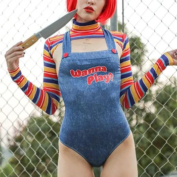 Costume de Halloween pentru Femei Înfricoșător Coșmar Criminal Papusa vrei Să Joci Personaj de Film Bodysuit Chucky Papusa Set de Costum