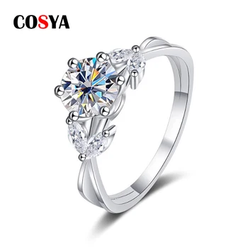 COSYA 1ct D VVS1 Diamant cu GRA Flori Moissanite Inele pentru Femei Argint 925 Placat cu Aur Alb de Nunta Bijuterii Fine