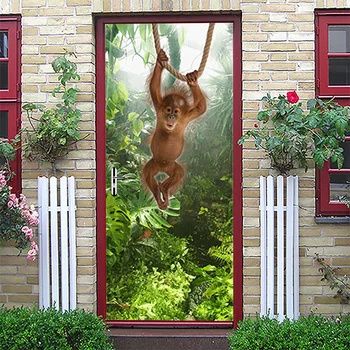 Creative Animale Junglă Maimuță Autocolante Usi Auto Adezive 3D Ușă Detașabilă Tapet, picturi Murale Ușa de Renovare deur decorative