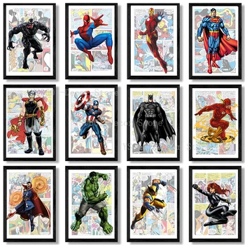 Creative Marvel Avengers Postere Spiderman, Iron Man, Hulk, Captain America Panza Pictura Dormitor Decor Decor De Perete De Arta
