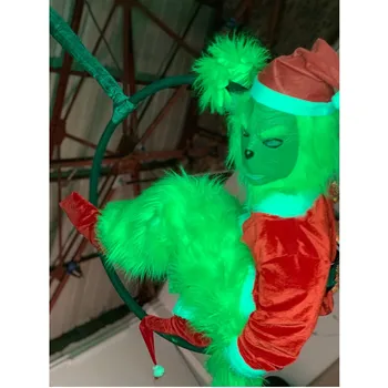Crăciun Geek Hoț Blană Verde Monstru Costum De Moș Crăciun Set Costum De Recuzită Centura Manusi Masca Pălărie De Crăciun Explozie Costum Petrecere