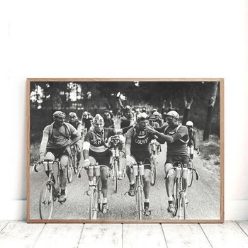 De epocă, Artă în Alb și Negru Bicicliști Nefumători Pictura franceză Sport Retro Ciclu de Panza Poster de Perete Decor Acasă Quadro Cuadros