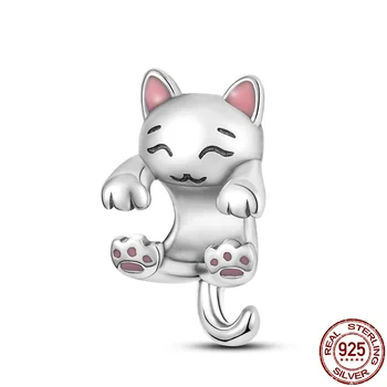 De VÂNZARE la CALD Argint 925 Culoare Drăguț Pic de Lapte Cat Farmecul Margele se Potrivesc Original Pandora Brățară Pandantiv Colier Bijuterii