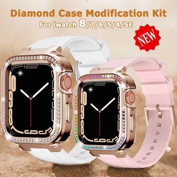 Diamant de lux Cazul Curea pentru Apple Watch 8 7 41mm Modificarea Kit Banda de Cauciuc Capac de protecție iWatch Serie SE 6 5 4 40mm