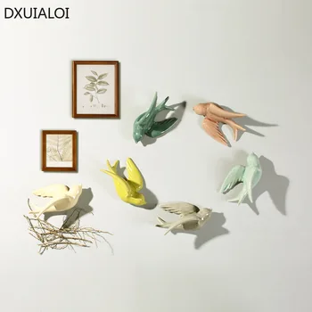 DXUIALOI Nordic culoare simulare ceramice cu decor Perete living, sala de mese, montat pe perete bird pandantiv decor acasă