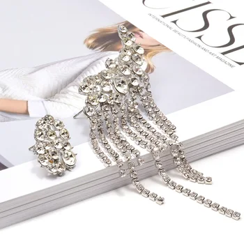 En-Gros Neregulat Metal Legăna Lung Picătură Cercei Agățat Clar Cristale Lanț Ciucuri Bijuterii Fine Accesorii Pentru Femei