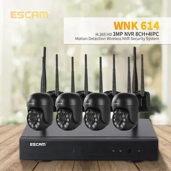 ESCAM WNK614 H. 265 wireless 3MP camera dome kit de monitorizare 8 canale NVR 4 canale HD camera dublă sursă de lumină vocale bidirecționale