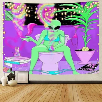 Extraterestru din desene animate ilustrare fundal decorativ tapiserie mandala boho-hippie tapiserie de perete decor acasă tapiserie kawaii