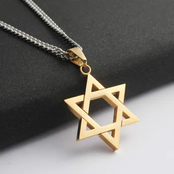 Farmecul lui Israel Evrei cu Steaua lui David din Oțel Inoxidabil Colier de Aur de Argint de Culoare Judaica Pandantiv Lanț Declarație de Bijuterii Cadouri 55cm