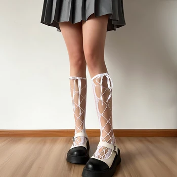Femei Sexy Ciorapi Bandaj Cruce Panglica Genunchi Lolita Din Dantela Șosete Anti Salturile Pește Net Ciorapi Plasă De Ciorapi Deget In Fund Ciorapi