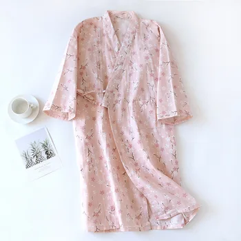 Femei Vara Bumbac Kimono-Halat 2021 Primăvara și Toamna Subțire Stil Japonez cu Flori Imprimate Pijamale Femei Halat de baie