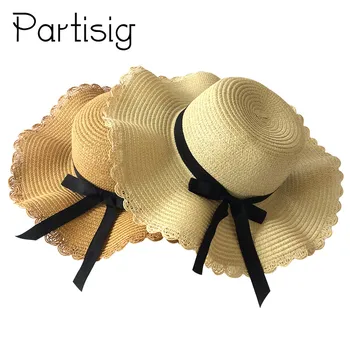 Fete Palarie De Vara Panglică Neagră Val Pălărie De Paie Pentru Copii Și Femei Panama Soare Capace Mama Și Copilul Pălării Capace