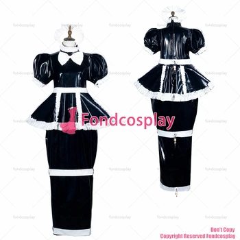 fondcosplay adult sexy cross dressing sissy menajera lung negru grele pvc rochie blocabil Uniformă cosplay costum CD/TV[G3777]