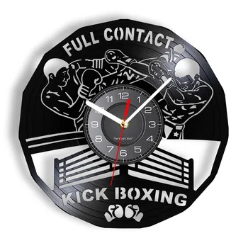 Full Contact Kick Box Disc De Vinil Ceas De Perete Sala De Sport De Luptă Decor Scrappers Boxeri Manusi De Sac De Box Infighters Ceas