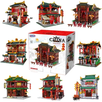 High-tech China Street, Chinatown Serie Cărămizi Jucării Antice, Arhitectura Chineză Model Tea House Inn Blocuri