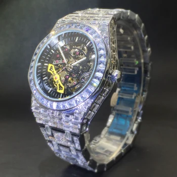 Hiphop MISSFOX Automată Bărbați Ceasuri de mana Mecanice de Aur pe Deplin înlăturat Ceasuri AAA Bărbat din Oțel de Lux Ceasuri de mana rezistent la apa